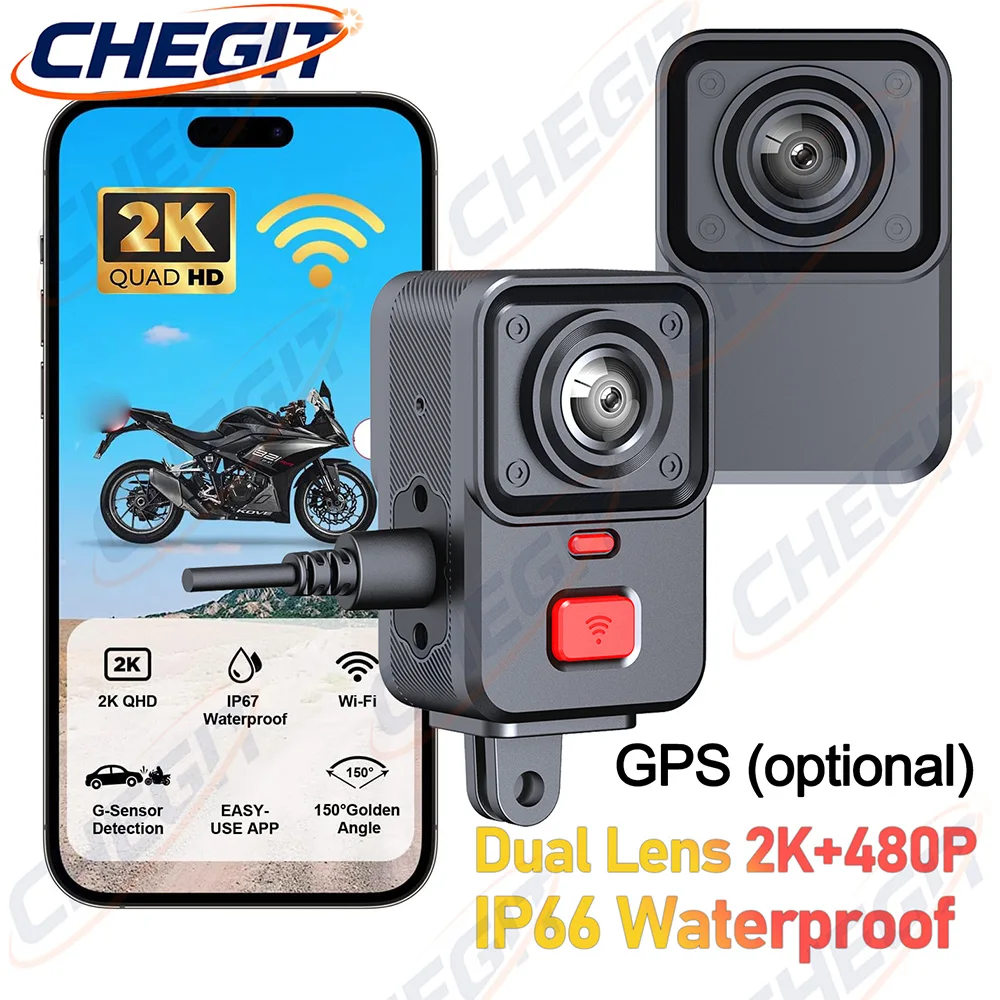 Cycling Loop - 2カメラ搭載バイク用DVR 2K HD WiFi＆GPS防水IP67ループ録画カメラHDビデオレコーダー マウンテンバイク/電動自転車用