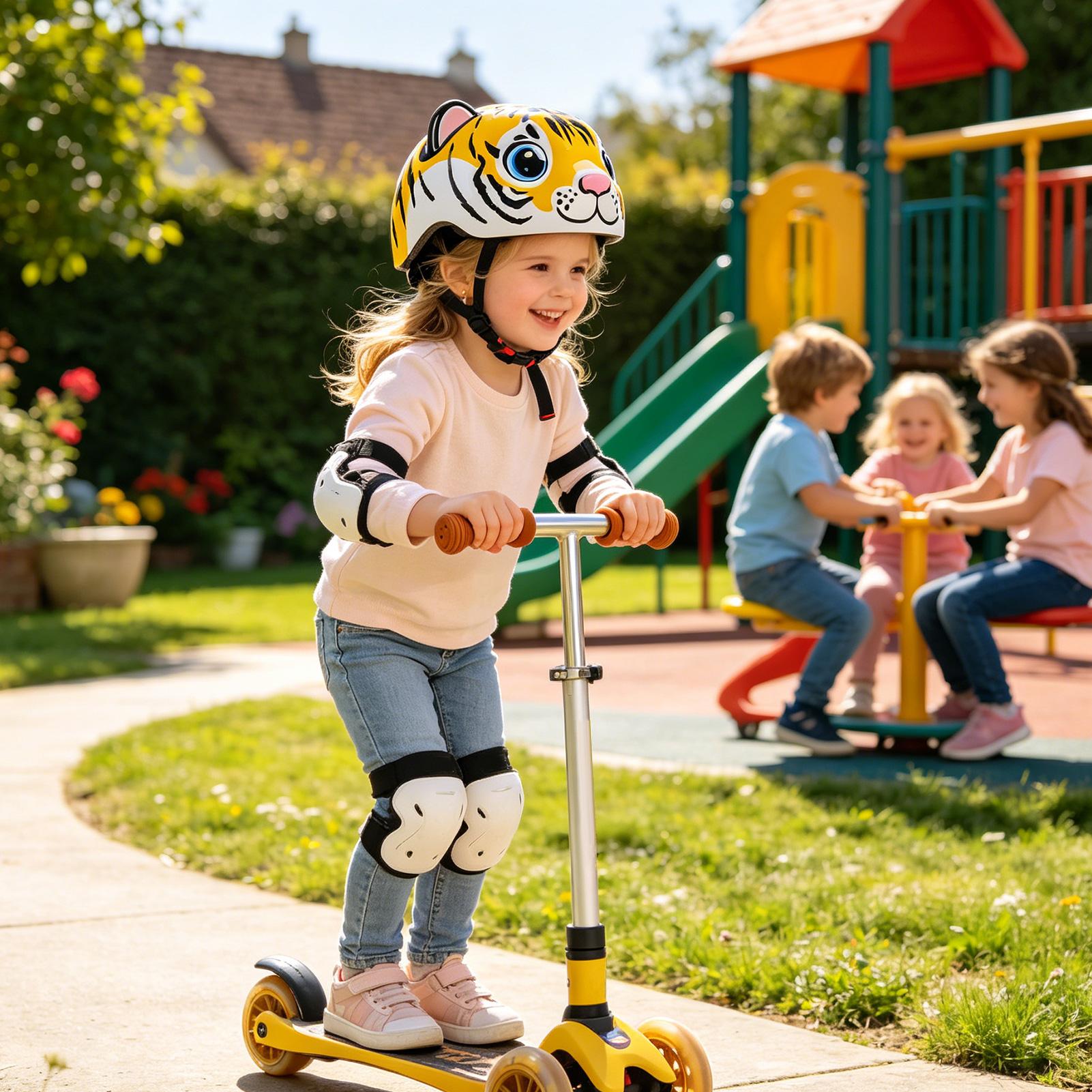 Cycling Commute Gear - キッズヘルメット タイガーパターン 調節可能な安全装備 男の子用ヘルメット 2-6歳の子供向け 日常学校