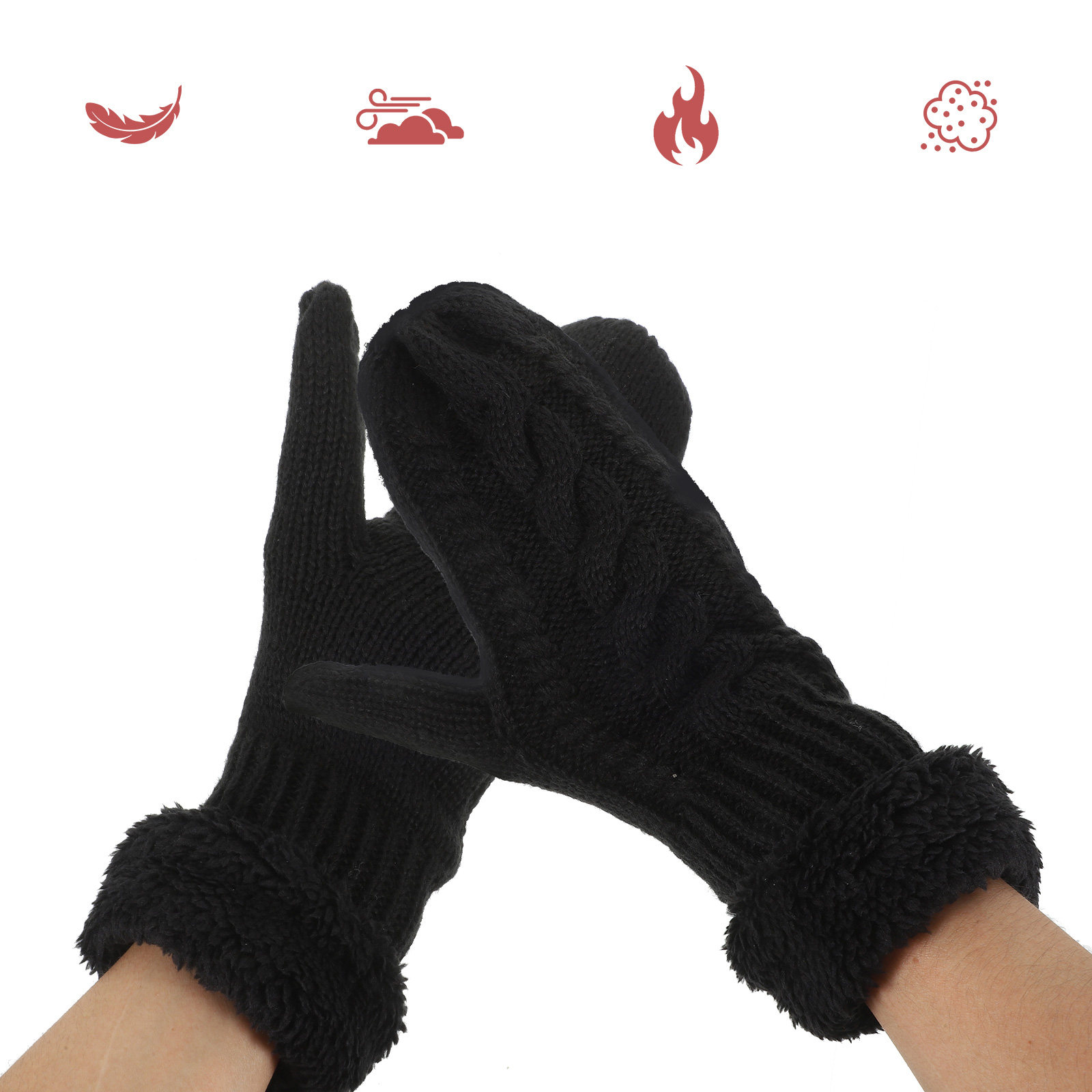 1 ペアの大人用冬用手袋厚手ニットフリース裏地付き暖かい屋外 - Winter Cycling Commute のレビューと価格